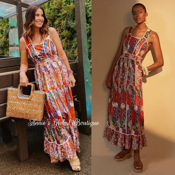 RARE NWT ANTHROPOLOGIE BHANUNI By JYOTI Square Neck Bohemian Maxi Dress. - Picture 15 of 16